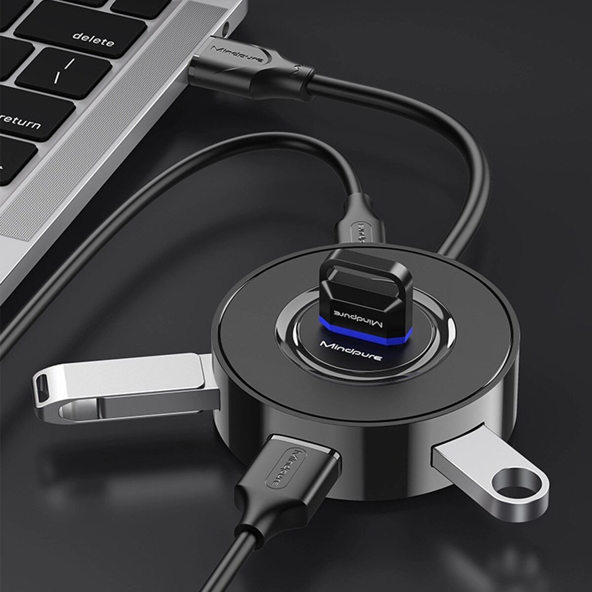 INF 4-Port-USB-2.0-Hub mit Type-C-Stromeingang, bis zu 300 Mbps Datentransfer 1,5 m