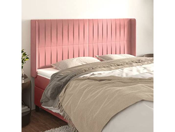 RJPLMFV Bett-Kopfteil, Samt, Rosa, 203 x 16 x 118/128 cm Ohr-Design, höhenverstellbar, robuste Holzfüße, bequeme Rückenunterstützung