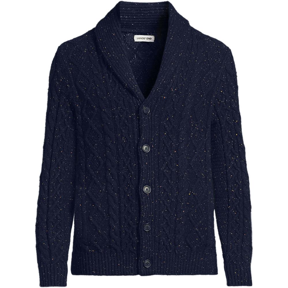 Schalkragen-Cardigan aus Baumwoll/Wollmix, Herren, size: regular, Blau, Baumwoll-Mischung/Woll-Mischung/Nylon-Mischung, by Lands' End