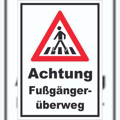 HB-Druck Aufkleber Achtung Fußgängerüberweg A7 (74x105mm)