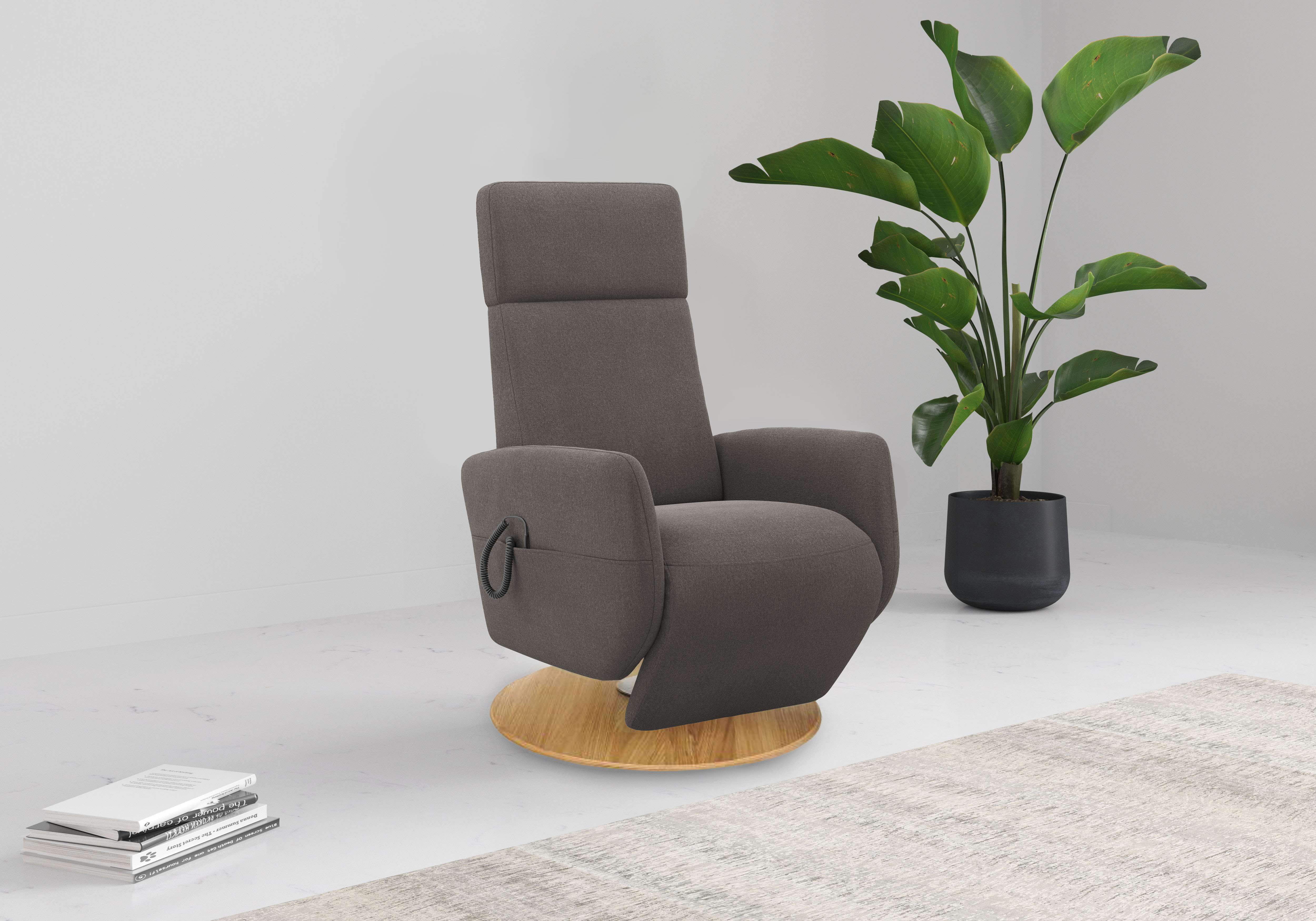 TV-Sessel OTTO HOME "Rochelle mit Kopfteilverstellung & Drehfunktion, weitere Funktionen", grau (fango), B:71cm H:110cm T:82cm, 100% Polyester, Sessel, TV-Sessel, TV-Sessel mit Drehfunktion 360 Grad