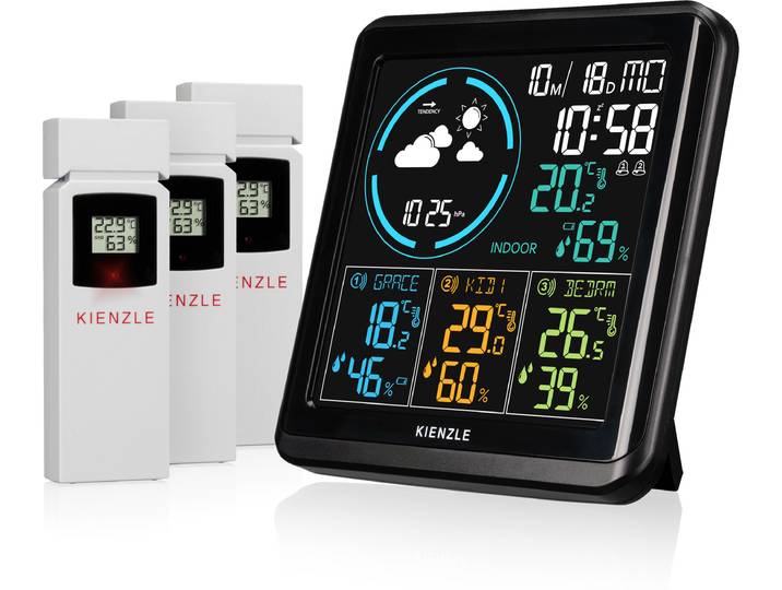 KIENZLE Funk DCF Wetterstation mit 3 Außensensoren