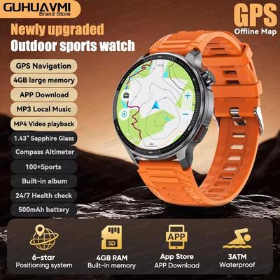 Inspire Daily Merch Military GPS Smartwatch With Offline Maps Music Player Fitness Tracker orange