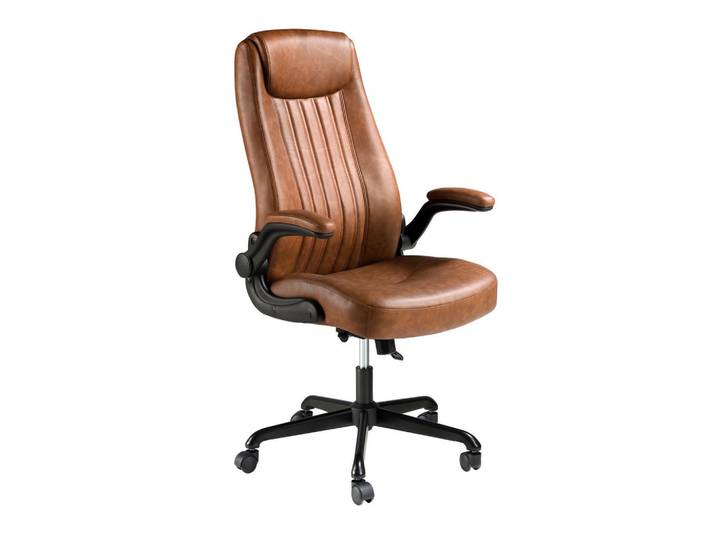 Angel Cerda Drehbarer Bürostuhl aus braunem Kunstleder, Modell 4223, Braun, Schwarz, Metall, Essen/Getränk, Füllung: Polyurethan (PUR),Polyurethan (PUR),Polyurethan (Pur), Freiform,Freiform, 69x115x73 cm, Büromöbel, Bürostühle, Chefsessel