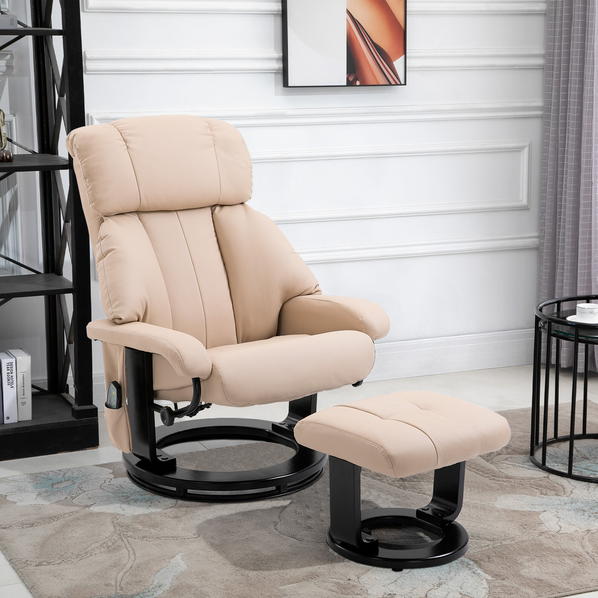 Altro Poltrona Relax Reclinabile E Massaggiante Con Pouf Poggiapiedi E Telecomando, 76x80x102 Cm Crema