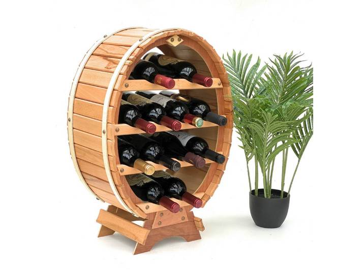 DanDiBo Weinregal Holz Weinfass für 12 Flaschen Natur lackiert Bar Fass Flaschenhalter, Flaschenregal Flaschenständer