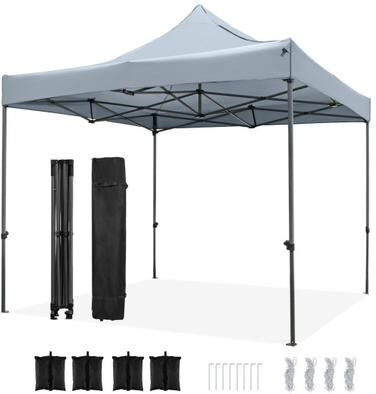 Costway 10 x 10 FT Outdoor Pop up Canopy Tent Easy Setup Gazebo Shelter with Wheeled Bag-Gray