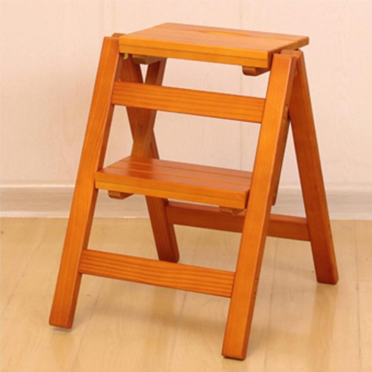 Houten Opvouwbare Ladderstoel - Keuken Krukje - 2 Treden - Naturel