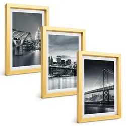 BILDER SET 3er Set - 20x30 cm Goldrahmen - Brücken, Stadtarchitektur, Grau