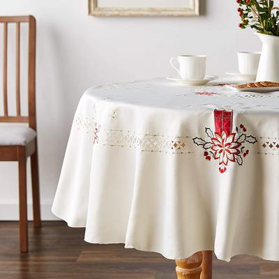 Violet Linen Seasonal Candles Vintage Holiday Embroidered Pattern Tablecloth