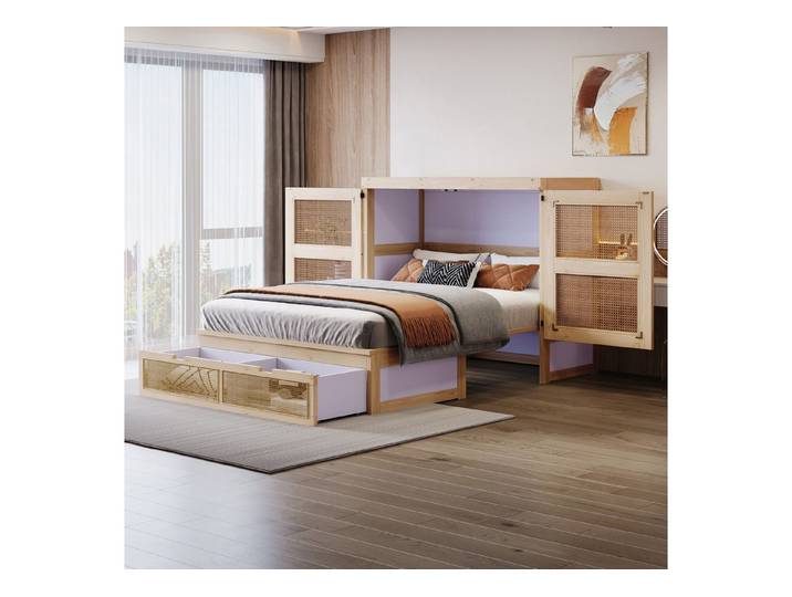 STILVORA Schrankbett 140x200 Wandbett mit Matratze Wandklappbett mit Stauraumschubladen