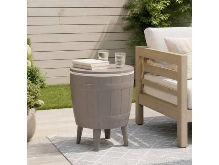 3-in-1 Tisch mit Eiskühler Hellbraun Polypropylen Holz-Optik,25 cm Höhenverstellung,Cocktailtisch,Couchtisch,Kühlbox,Grillparty,Terrasse,Garten