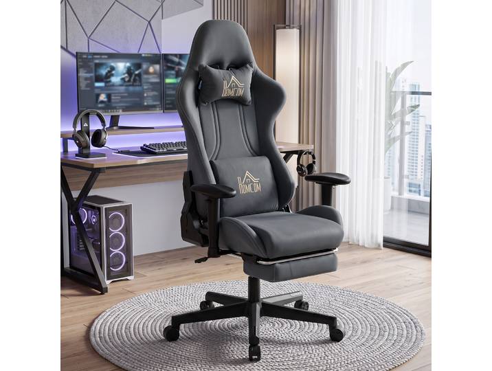 HOMCOM Chaise Gaming Ergonomique Réglable Dossier Inclinable Gris
