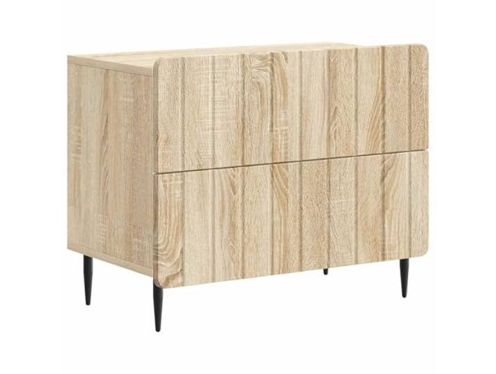 GHVBNMF Nachttisch Sonoma-Eiche 62x34,5x49,5 cm mit 2 Schubladen Moderne Nachtkonsole für das Schlafzimmer mit stabilen Eisenbeinen und stilvollem Rillenmuster.
