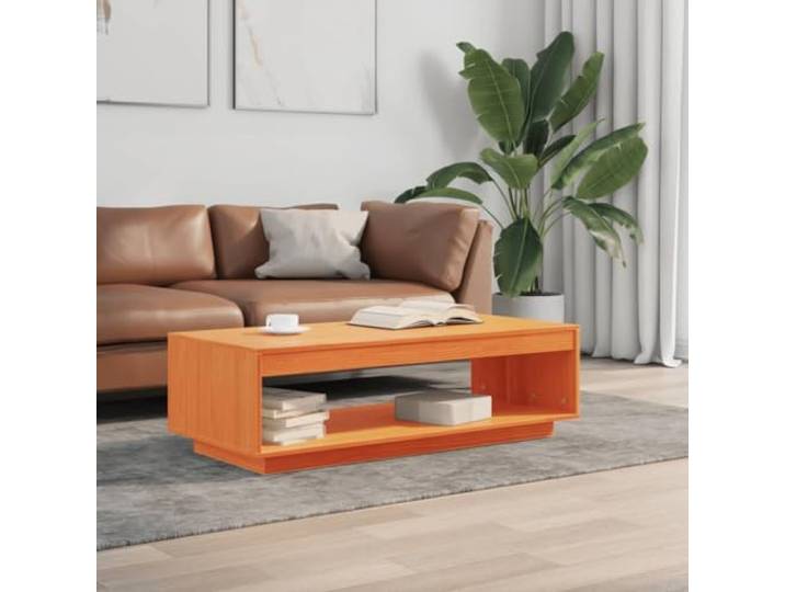 Couchtisch Braun Wachs 110 x 50 x 33,5 cm Massivholz Kiefer Ablagefach, stabiler Rahmen, stabile Platte, für Zeitschriften und Fernbedienungen