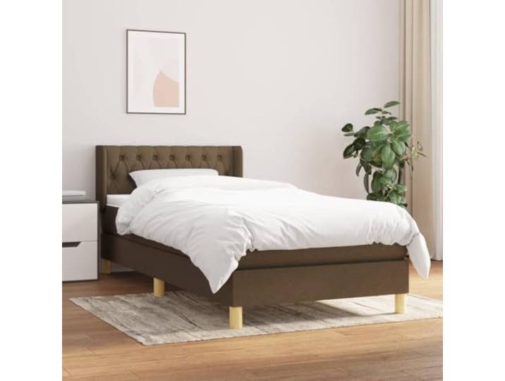 YNGBHFNOP Strapazierfähiger Stoff Höhenverstellbares Kopfteil Boxspringbett mit Matratze Dunkelbraun 90x190 cm Stoff mit verstellbarem Kopfteil Taschenfederkern Topper