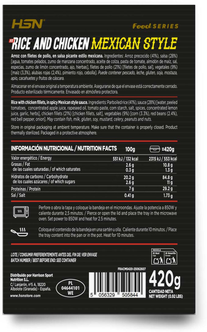 HSN Plato preparado estilo fit arroz con pollo en salsa picante estilo mexicano - 420g - Platos Preparados - Platos Preparados - 1  Servicios
