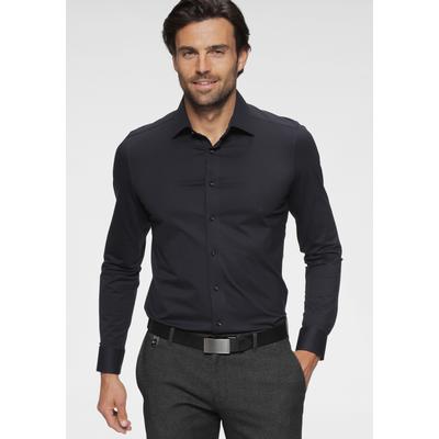 Langarmhemd OLYMP "Luxor 24/Seven modern fit Jerseyshirt", Herren, Gr. 41, N-Gr, blau (marine), Jersey, Obermaterial: 92% Baumwolle, 8% Elasthan, Hemden, mit geruchshemmenden Materialeigenschaften