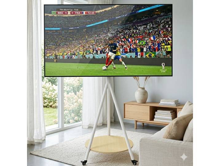 Support de télévision d'angle sur pied pour téléviseurs de 40 à 75 pouces, support de télévision sur trépied réglable en hauteur avec étagère de rangement et roulettes