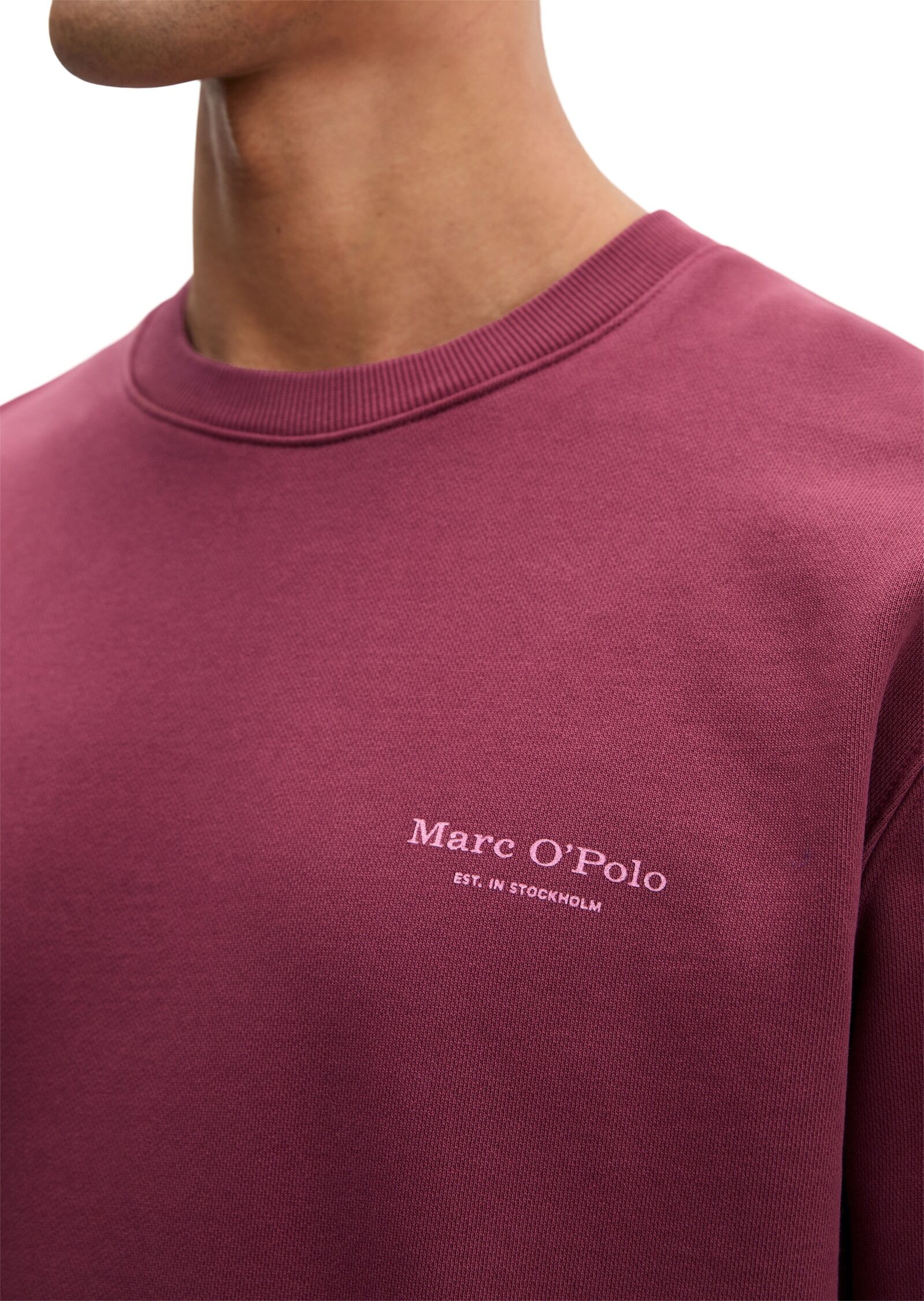 Marc O' Polo Sweatshirt MARC O'POLO, Herren, Gr. M, rot (acai), Sweatware, Obermaterial: 100% Baumwolle, regular fit normal, Rundhals, Bündchen, Sweatshirts Sweatshirt, regular fit mit Logoprint auf der Rückseite acai M
