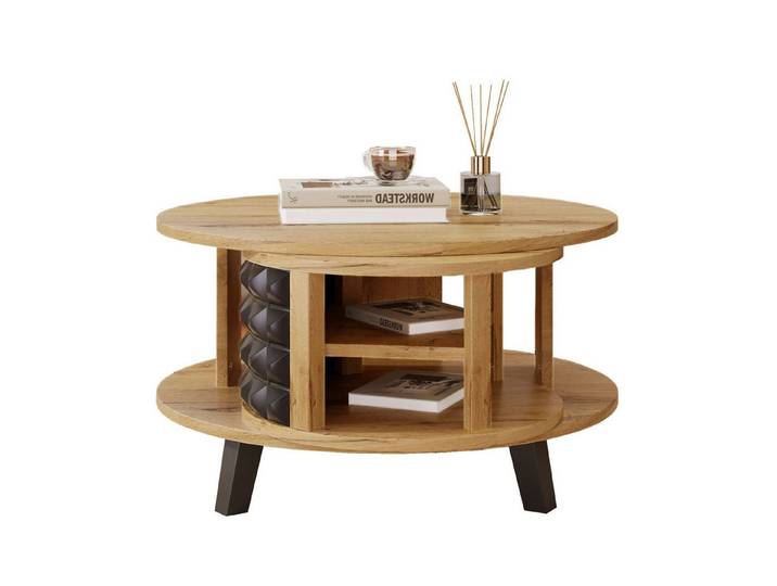 Rutaqian Couchtisch Wohnzimmertisch Rotierendes Lagerregal,360° drehbares Fach (Couchtisch, Stilvolles zweifarbiges Design,Double-Layer-Desktop), 85.2x80x45.2 cm