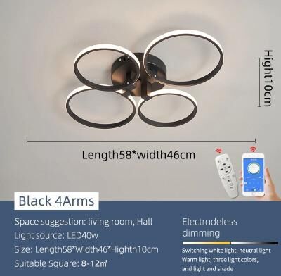 Uplifted Finds Modern Architectural LED Chandelier   Professional Geometric Linear Ceiling Light Fixture 4 Arms Black Round