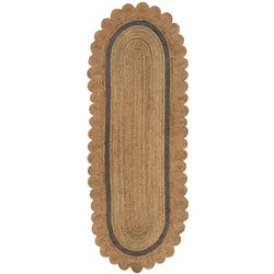 Teppich-Läufer Flachgewebe PLYM Wellenkante Rahmen Jute 80x230 cm Braun-Grau Flurläufer Küchenläufer Boho natürlich farbecht | Kadima Design