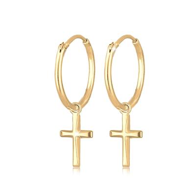 Paar Creolen ELLI "Ohrringe Creolen Hänger Kreuz Religion 925 Silber" Gr. 33, gold, Ohrringe, Damen, 33, ohne Stein, Silber 925 (Sterlingsilber)