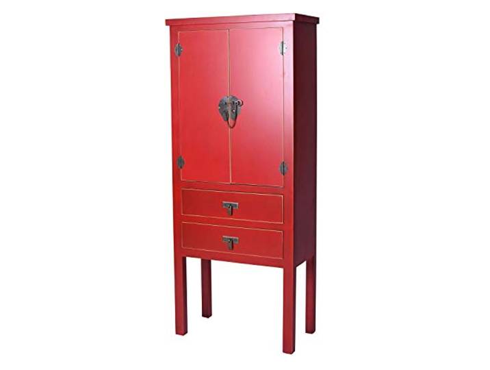 Chinesischer Hochzeitsschrank Shanghai Rot – Authentisches Ming‑Design, 2 Türen & 2 Schubladen, Holz/MDF, Intensiv Rot Lackiert, Antik Patinierte Metallbeschläge, inkl. mya018 Palazzo Exklusiv