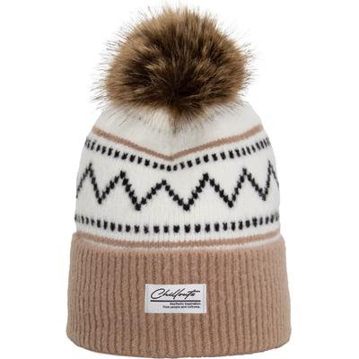 Bommelmütze CHILLOUTS "Ella Hat", Damen, weiß, Obermaterial: 40% Polyacryl, 32% Polyamid, 28% Polyester, Mützen, mit Kunstfell-Pompon, Norwegermuster