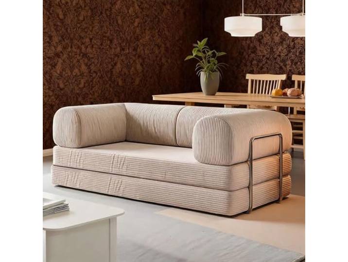 Poxvythb Sofa Ecksofa mit Back Support Armrest, Schlaffunktion, Klappbar modular, Cordbezug & Kissen, Pflegeleicht, Schlafsofa, Couch, Eckcouch, Schlafsofa für das Wohnzimmer, 1.5x2米