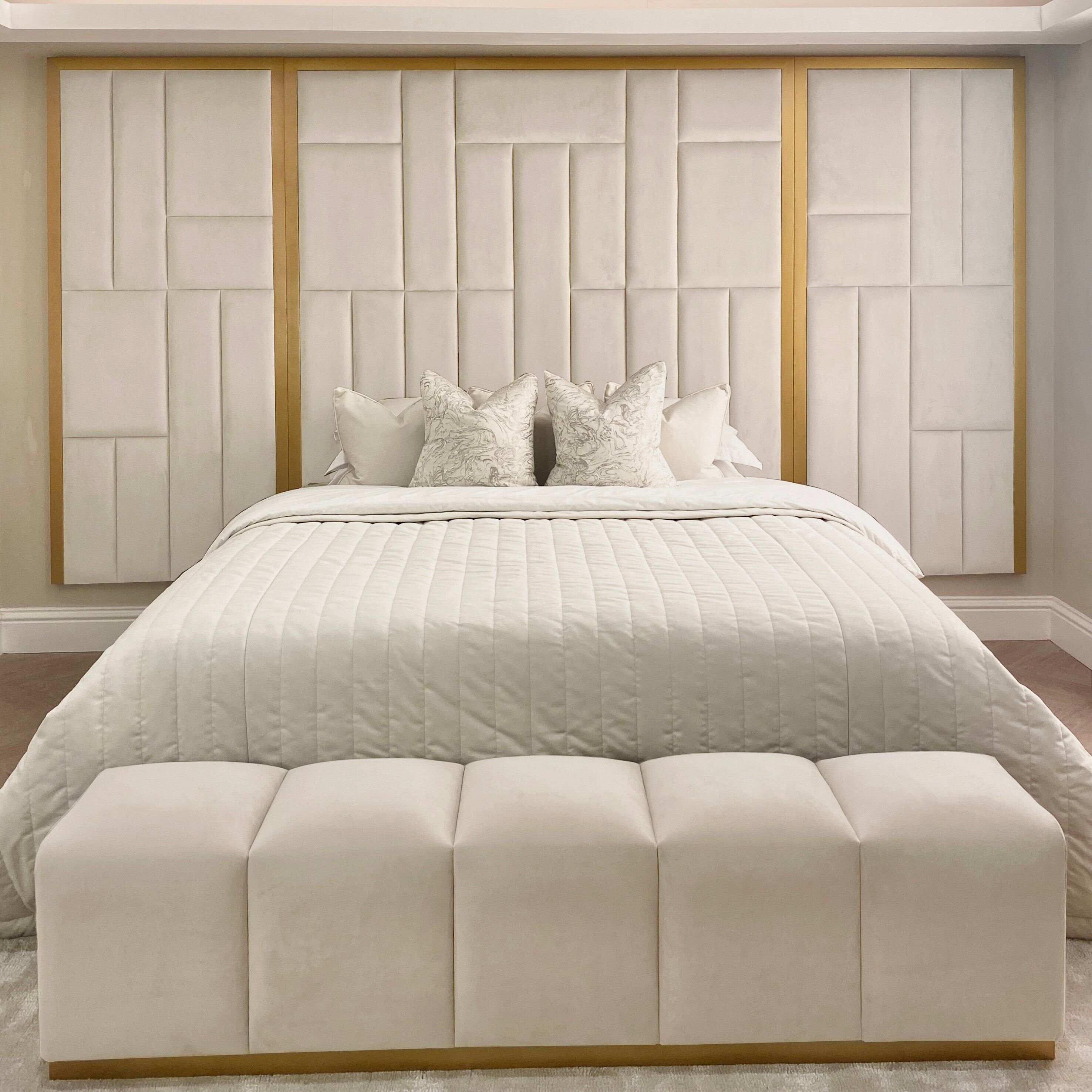 Kensington Cream & Gold Premium Abstract Headboard with Wings, King / With Wings / King