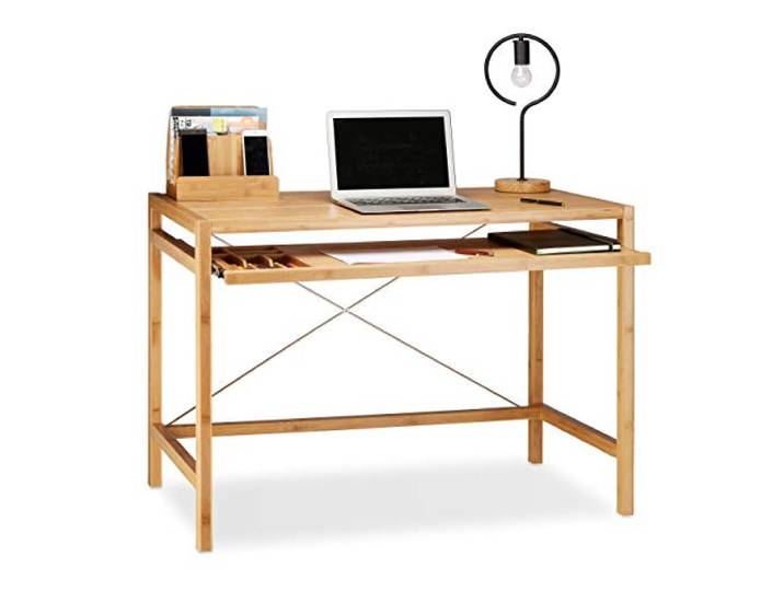 Relaxdays Computertisch Holz, Tastaturauszug, Bürotisch ausziehbar, Natur