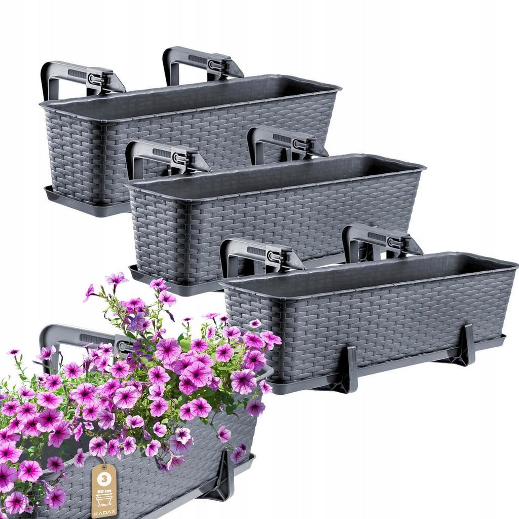 Kadax Balkonkasten, Graphit, Kunststoff, 17x60 cm, Dekoration, Blumen & Zubehör, Übertöpfe