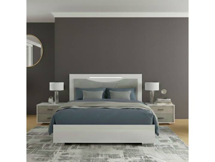 Ensemble Lit 140x190cm + 2 Chevets Blanc Et Imitation Marbre - Genesis