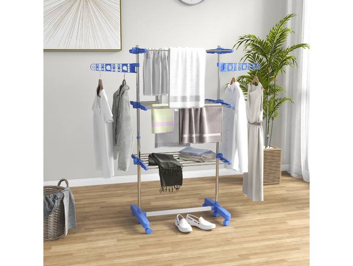 HOMCOM Séchoir Linge Pliable 3 Niveaux Bleu