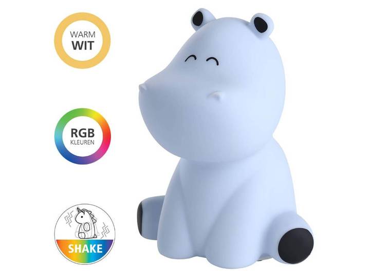 EGLO LED Nachtlicht Castellino, Akku Tischlampe Nilpferd, Kinderzimmer Deko Jungen, Nachttischlampe Kinder Baby Bett, touch bedienbar, warmweiß, RGB