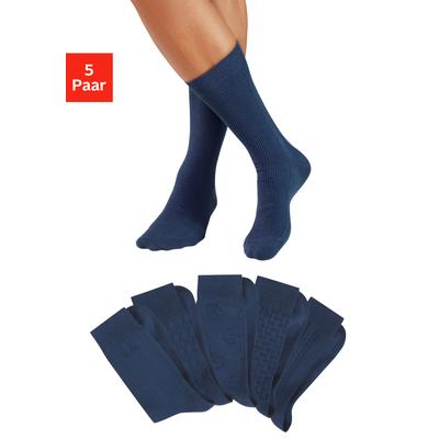 Businesssocken H.I.S "Klassische Herren, Männersocken, unifarben, ohne drückende Naht", Herren, Gr. 43-46, blau (5x jeans), Baumwollmischung, unifarben, elastisch, Socken, mit dezent eingestrickten Designs