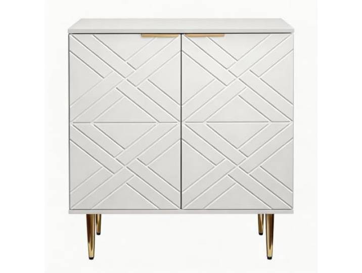Hapterouse Sideboard 2 Türen Geprägte Fronten Buffet Freistehend Warmweiß Schmale Bauform, Verstellbare Böden, Geschlossene Fächer, Freistehend, Flur