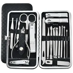 TPFBeauty Maniküre- & Pediküre-Set 19-teilig aus Kunstleder - Schwarz