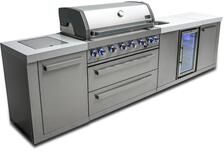 "Mont Alpi 132""W x 23""D Stainless Steel Premium Outdoor Kitchen Island with Refrigerator Faucet & Sink + 44""W 6-Burner BBQ Grill"