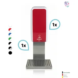 SET: Desinfektionsspender SENSOR, berührungslos Blanc Cosmos versch. Farben+Edelstahlhalterung mit Auffangschale