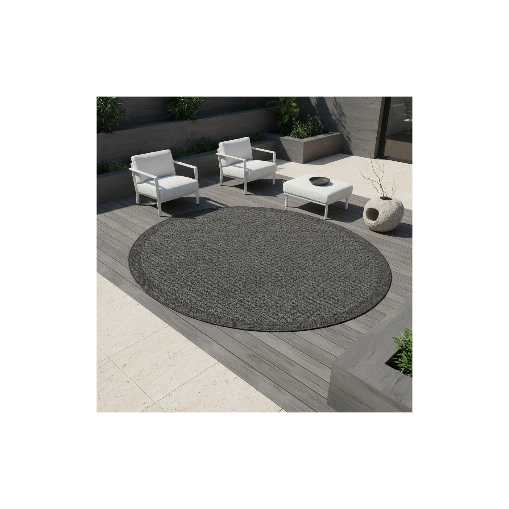 Teppich Outdoor DAFNE in Schwarz, einfarbig, Ø 120 cm