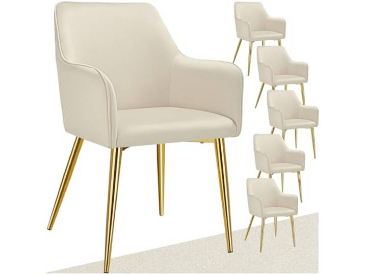 tectake® 6er Set Stuhl, Esszimmerstühle, ergonomischer Samt Stuhl Sessel, Möbel für Wohnzimmer, Armlehnstuhl für Esstisch, als Küchenstuhl, Essstühle skandinavisch, Schalenstuhl modern - beige