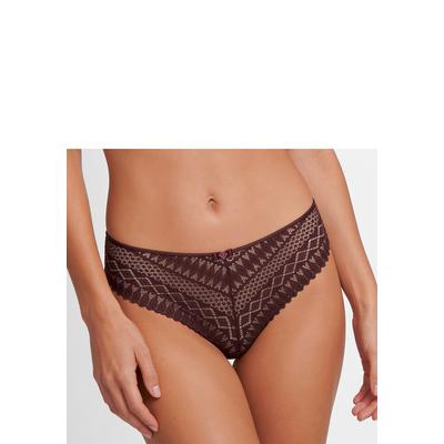 Panty LASCANA "Nina", Damen, Gr. 36/38, Spitze, braun (bordeauxrot), Spitze, Obermaterial: 92% Polyamid, 8% Elasthan, figurbetont, Unterhosen Panty, mit edlem Schmuckaccessoire