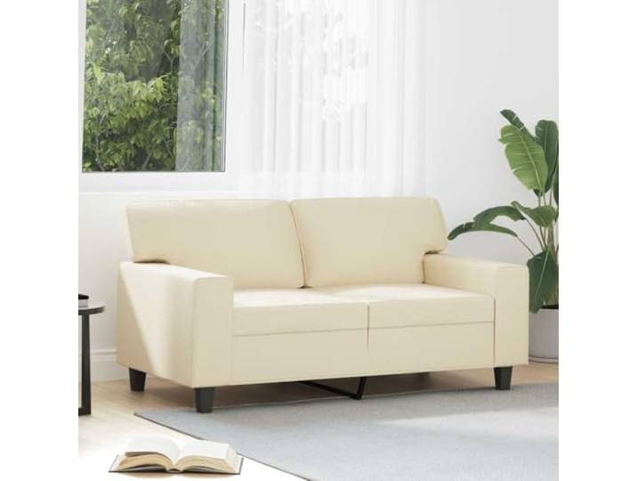 HEFZGDB 2-Sitzer-Sofa Creme 120 cm Kunstleder Modernes Design Langlebiges Material Schmutzabweisend Robustes Metallgestell Bequeme Polsterung Luxuriöser Look Stabiles Sitzmöbel