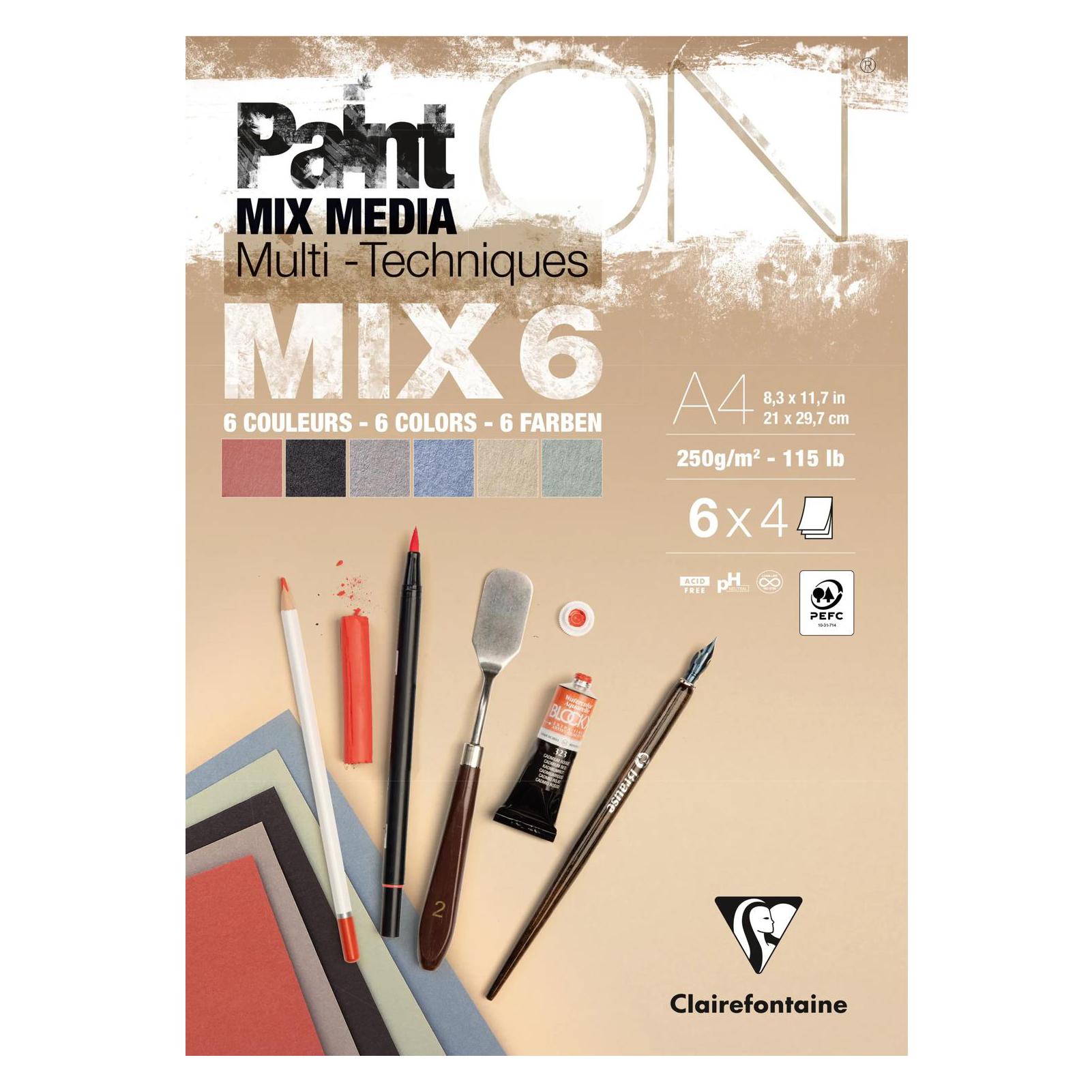 Clairefontaine PaintON MIX 6 Block geleimt, 24 Blatt A4 250g, sortiert 6x4 Blatt, Mixed Media - (250 g/m², 24x) (976015C)