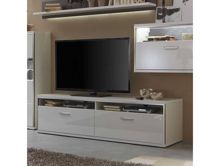Lowboard, Weiß, 184x52x51 cm, MDF & Spanplatte, TV Bank mit 2 Schubladen, Modern
