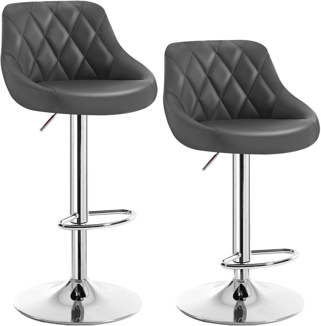 WOLTU Swivel Upholstered Faux Leather Adjustable Height Bar Stool Grey Faux 2