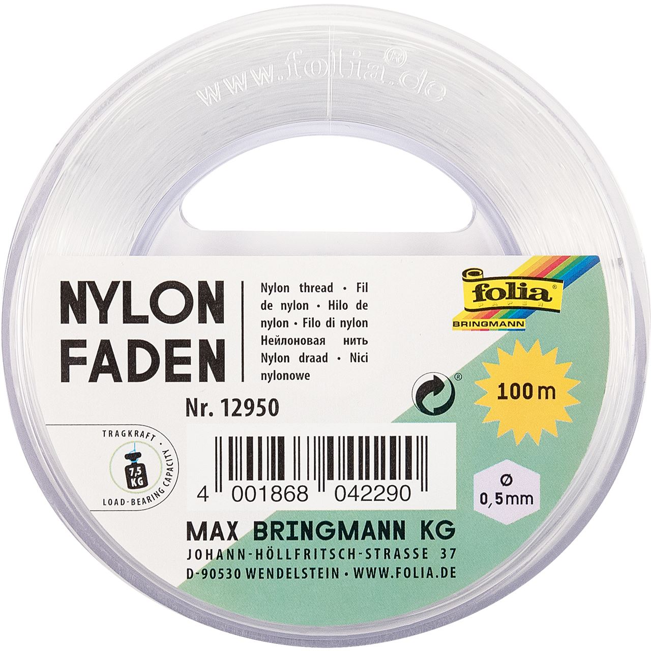 folia Nylonfaden glatt transparent 0,5 mm x 100,0 m